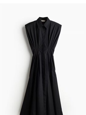 H&M Black Poplin Cotton Maxi Shirt Dress with Structured Shoulders